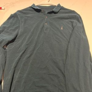 All Saints Green Long Sleeve Polo